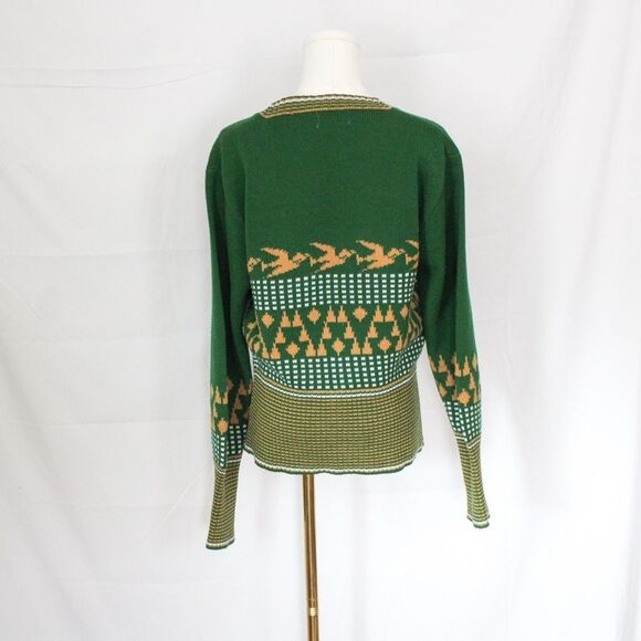 Vtg Women's Lamplighter Green and Gold Long Sleeve Crewneck Duck Sweater - Small - Picture 4 of 5